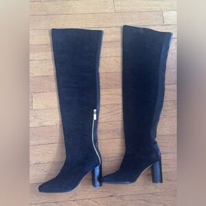 Stuart Weitzman Suede & Leather Black Over-the-Knee Boots with Gold Zipper